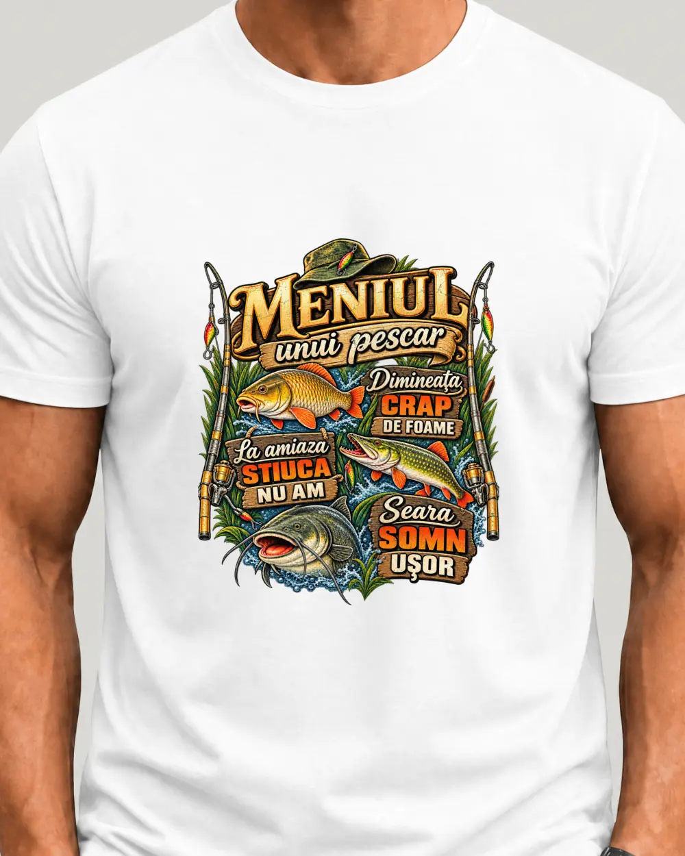 Meniul unui pescar — Față · Mediu · Alb · Clasic