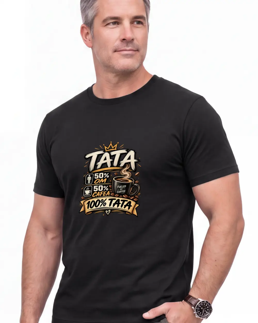 Tata 50% om, 50% cafea — Față · Bărbat · 45 · Mediu · Negru