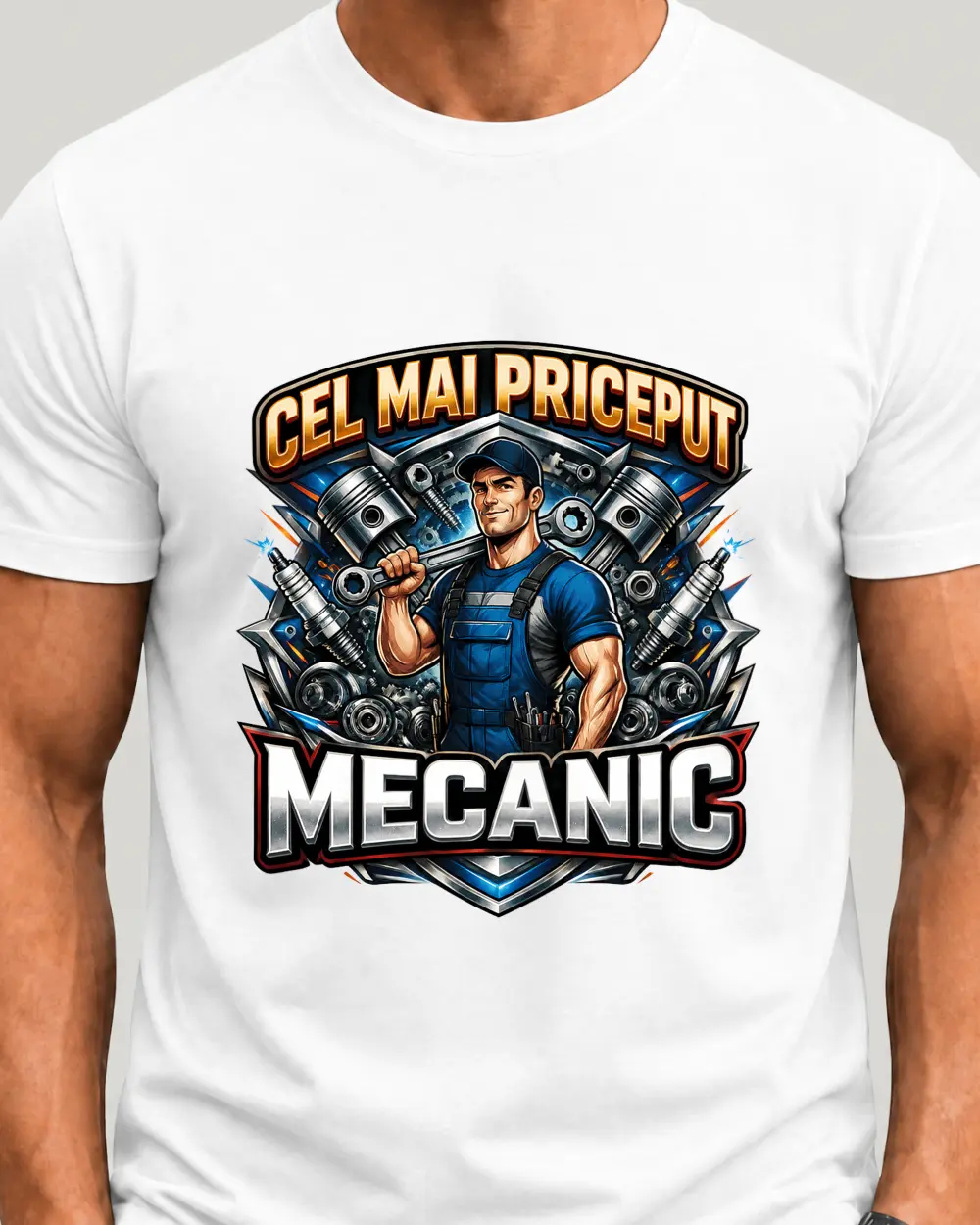 Cel mai priceput mecanic — Față · Mediu · Alb · Clasic